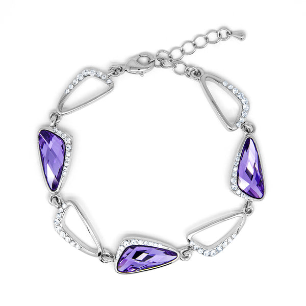 Angle linked bracelet with purple triangular crystals