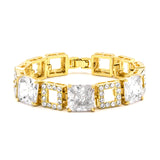 Gold Tone Stunning square link bracelet with clear crystals