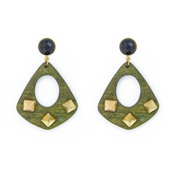Olive Green Geometric Drop Earrings