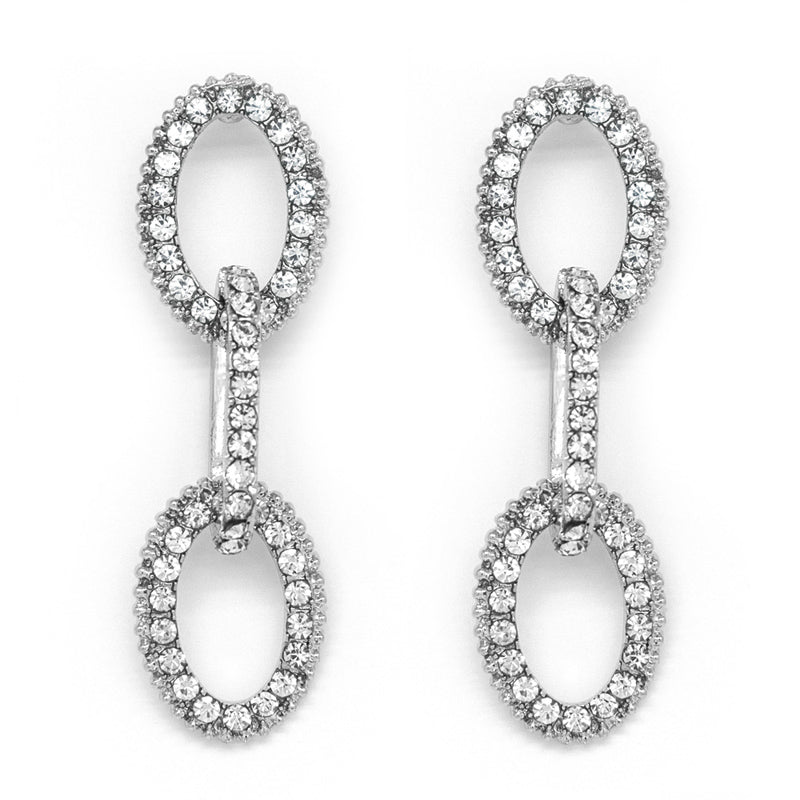 Silver Tone Circular Interlocking Drop Earrings