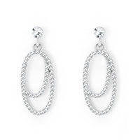 Silver Tone Oval Earrings With Clear Crystals