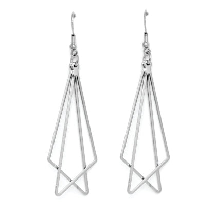 Silver tone geometric hanging earrings