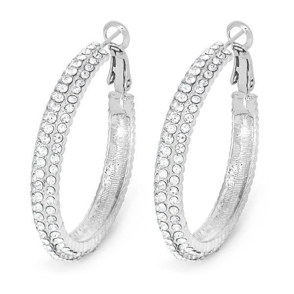 Medium silver tone hoop earrings.