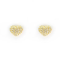 Gold Tone Heart Earrings Encrusted With Clear Crystals