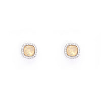 Silver Tone Square Earrings With Two Toned Crystal