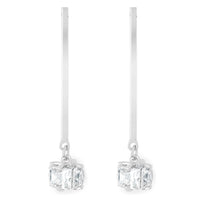 Silver tone bar drop earrings with cubic crystal