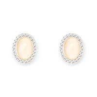 Rose Gold Oval Stud Earrings With Light Pink Centre Crystal
