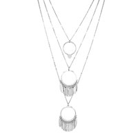 Silver Tone 3 Layered Necklace With Circ