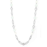 Silver tone long necklace with pearl and silver beads