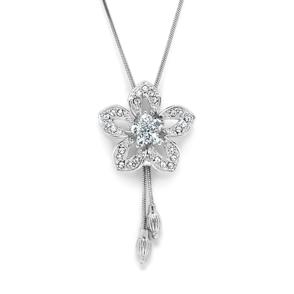 Silver tone flower pendant with clear crystals
