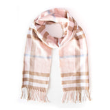 Pink and tan check print scarf