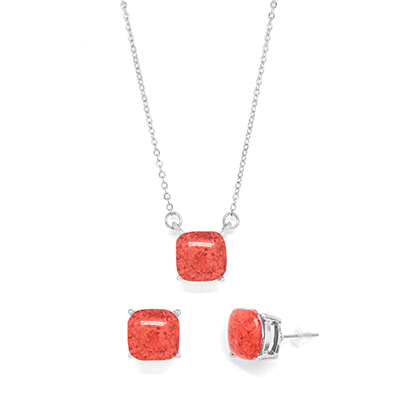 Coral Marble Finish Necklace & Earring Set