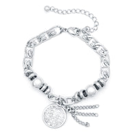 Stainless Steel Silver Flat Link Bracelet With Medallion Charm