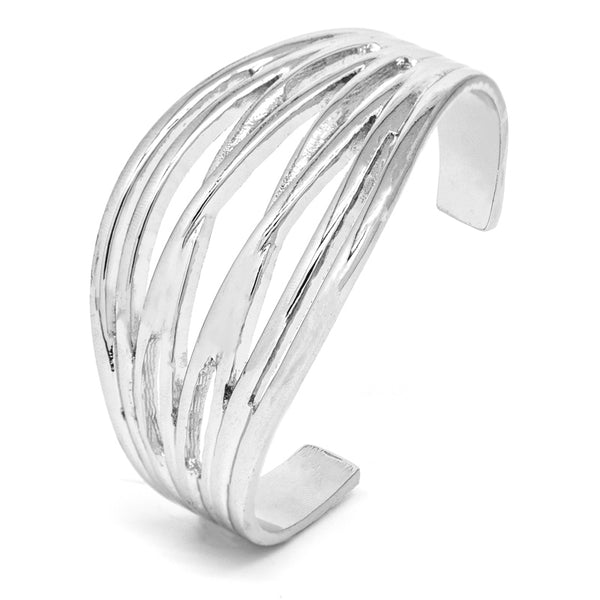 Silver Tone Multi-Cross Strand Cuff Bangle