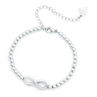 Stainless Steel Silver Bead Bracelet With Infinity Pendant