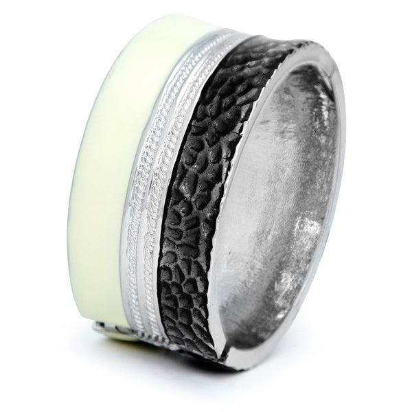 Black  White & Silver Snap On Bangle