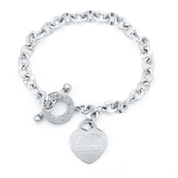 Stainless Steel Silver Toggle Clasp Bracelet With Heart Charm and Scripture