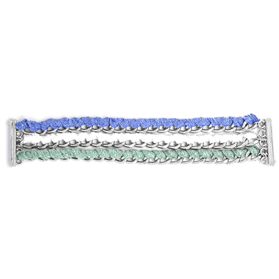 Silver Tone & Blue 3 Strand Chunky Bracelet