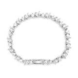 Silver tone link bracelet with clear crystals