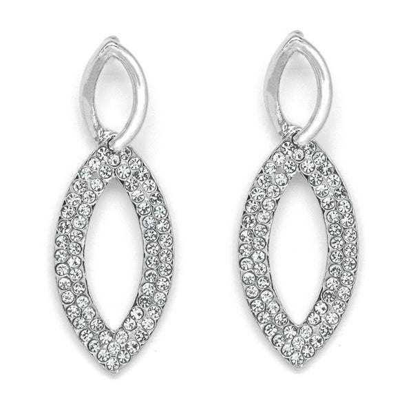 Silver Tone Drop Earrings Encrusted With
