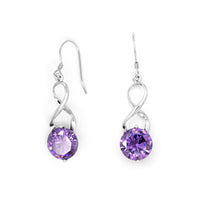 Sterling Silver Infinity Drop Earrings With Purple Crystal