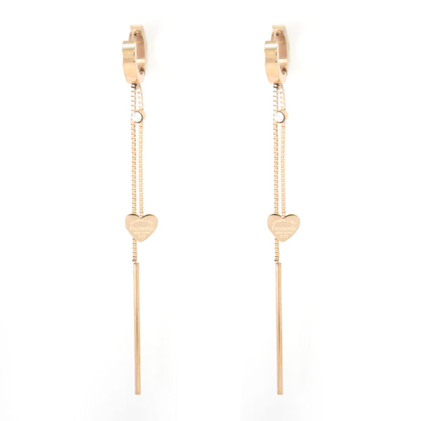 Stainless Steel Rose Gold Heart Drop Earrings