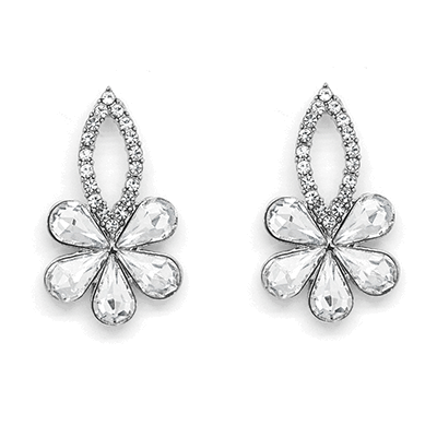 Silver Tone Flower Drop Earrings