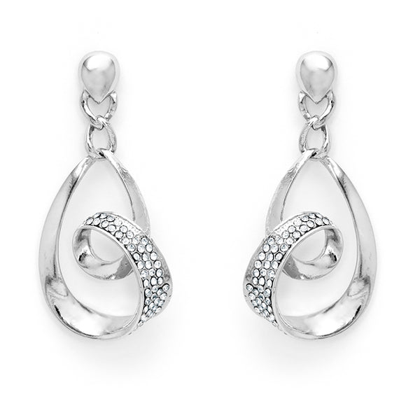 Swirl drop earrings with clear crystals