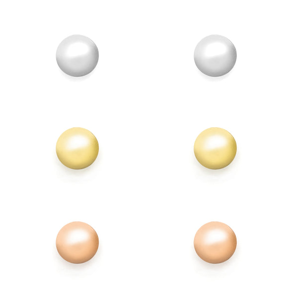 3 Pack Silver/Gold/Rose Gold Stud Earrings