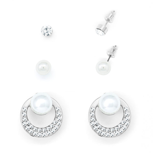 3 Pack Silver and pearl Stud Earrings