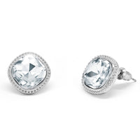 Silver Tone Square Crystal Stud Earrings