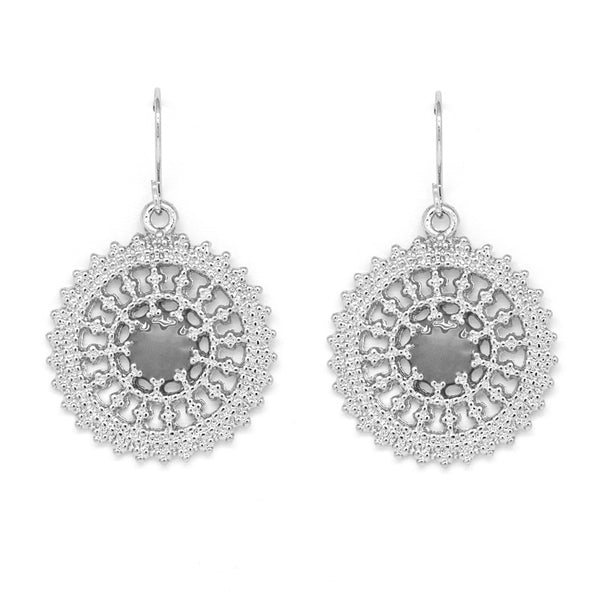 Silver Tone Round Filigree Drop Earrings