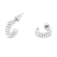 Silver tone huggies with double row of crystals