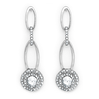 Oval link drop earrings with clear crystals