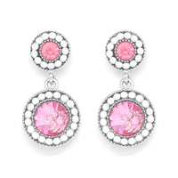 2-tier circular drop earrings with pink