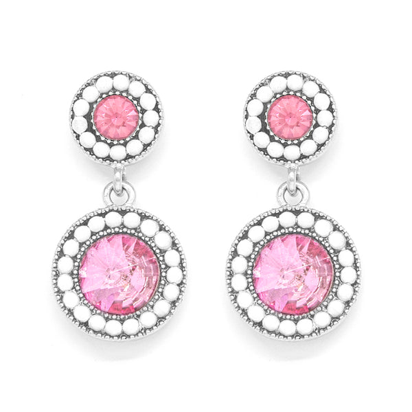2-tier circular drop earrings with pink