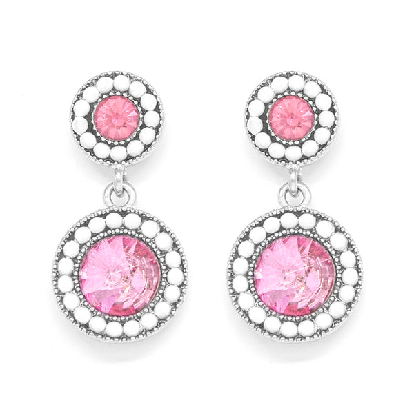 2-tier circular drop earrings with pink