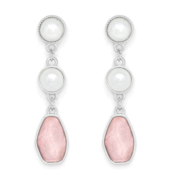 Earrings with pearl inlay & pink glitter