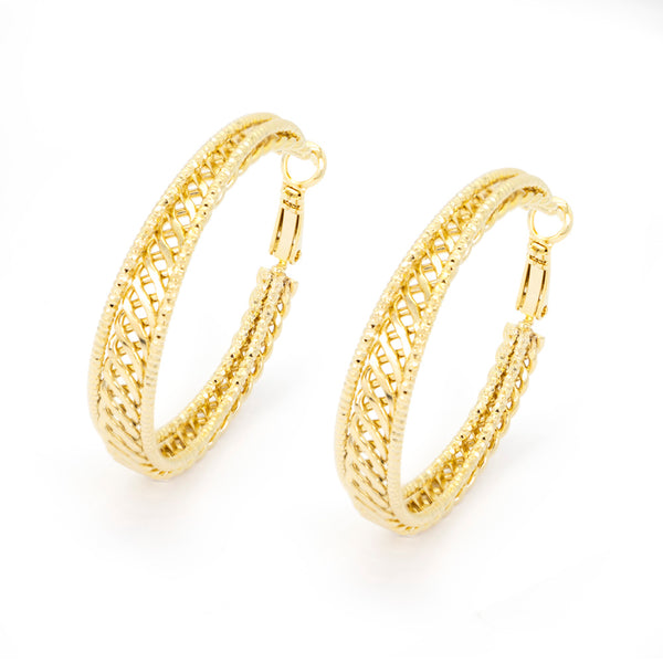Gold Tone Intricate Hoop Earrings