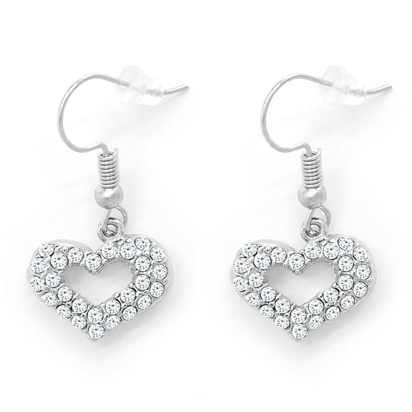Silver Tone Heart Hanging Earrings