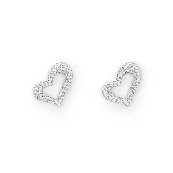 Silver Tone Angled Heart Earrings