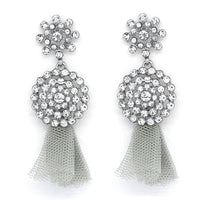 Silver Tone Crystal & Mesh Drop Earrings