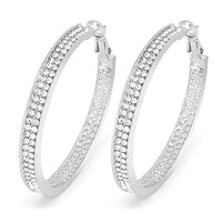 Medium silver tone wide hoop earrings with 2 rows of crystals