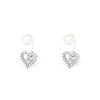 Silver Tone Heart Earrings With Pearl