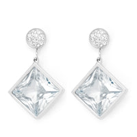 Stainless steel diamond shaped hanging earrings