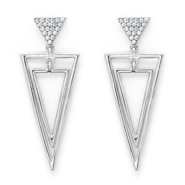 Silver Tone Triangular Shaped Drop Earri