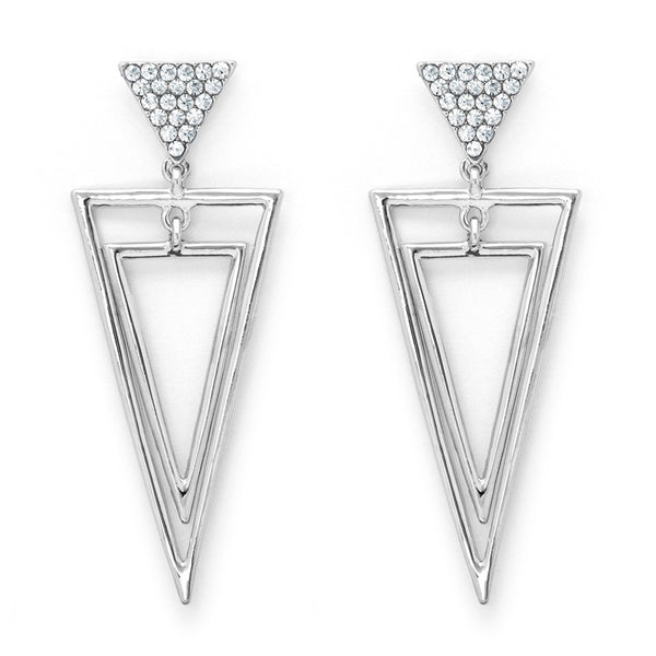 Silver Tone Triangular Shaped Drop Earri