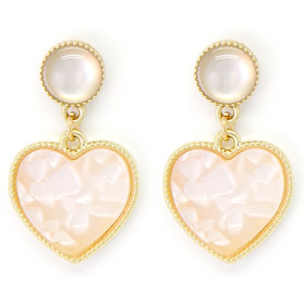 Heart earrings with light pink acrylic inlay