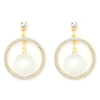 Round gold earrings with clear crystal border