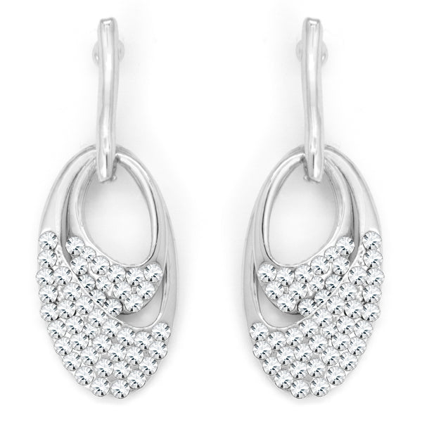 Silver Oval drop earrings with clear crystals